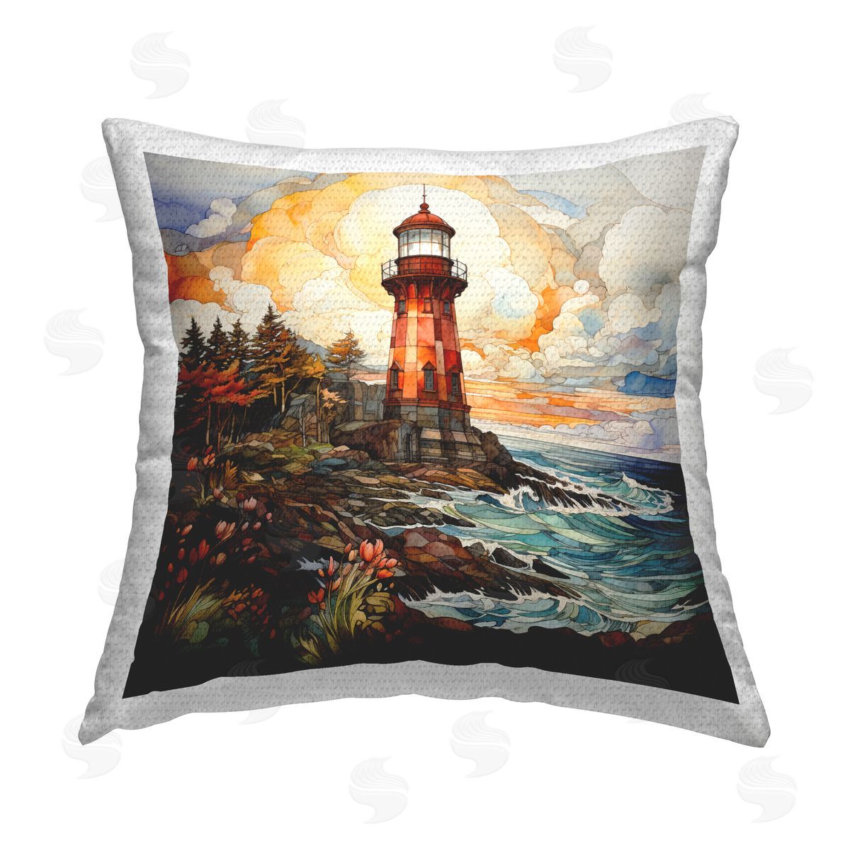 Ryley Gray Abstract Patterned Lighthouse Outdoor Quick-Dry Polyester Printed Throw Pillow