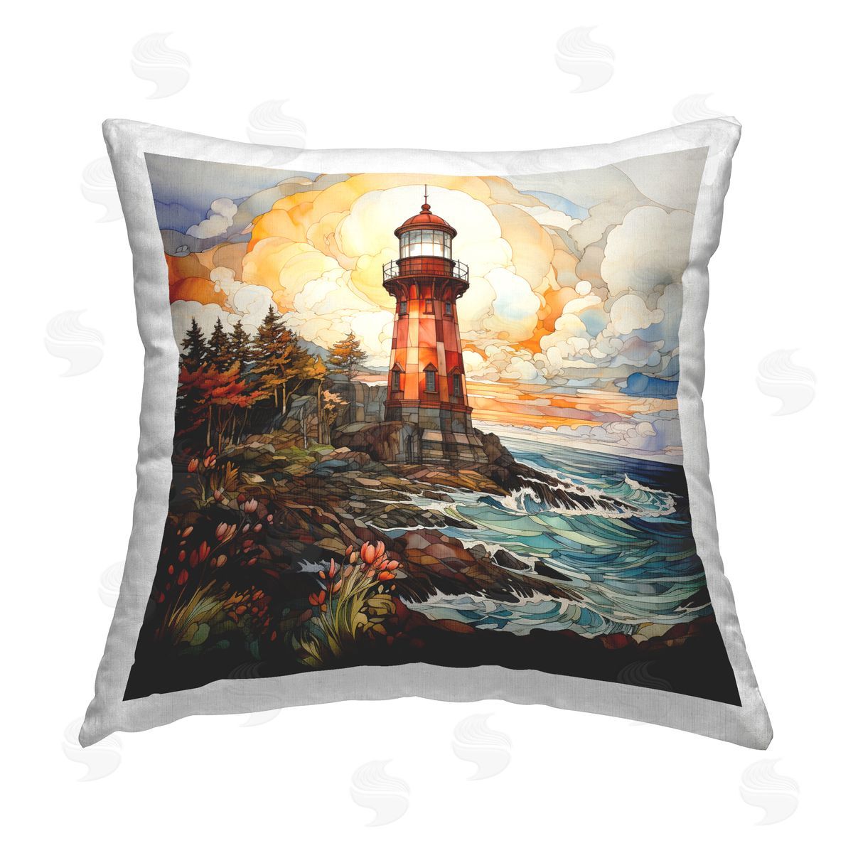 Ryley Gray Abstract Patterned Lighthouse Printed Plush Polyester Throw Pillow