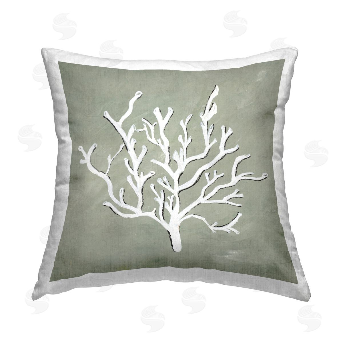 Nola James Abstract Coral on Green Printed Plush Polyester Throw Pillow