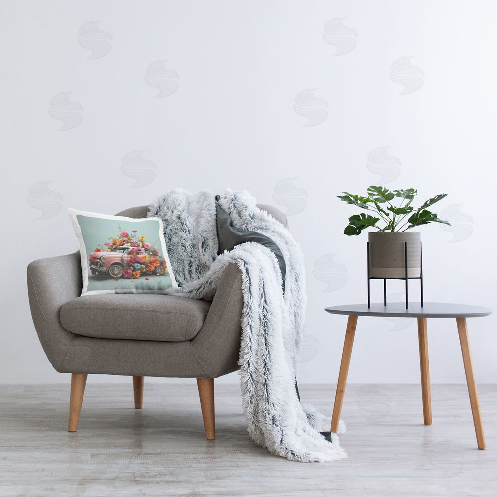 Lazar Studio Modern Blooms on Car Printed Plush Polyester Throw Pillow On Chair