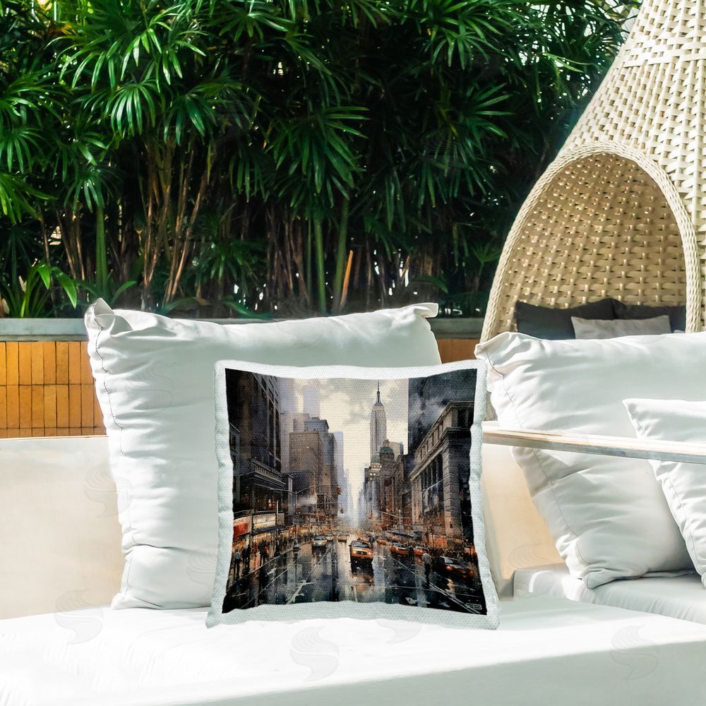 RB Rainy Urban Cityscape Outdoor Quick-Dry Polyester Printed Throw Pillow in Back Yard