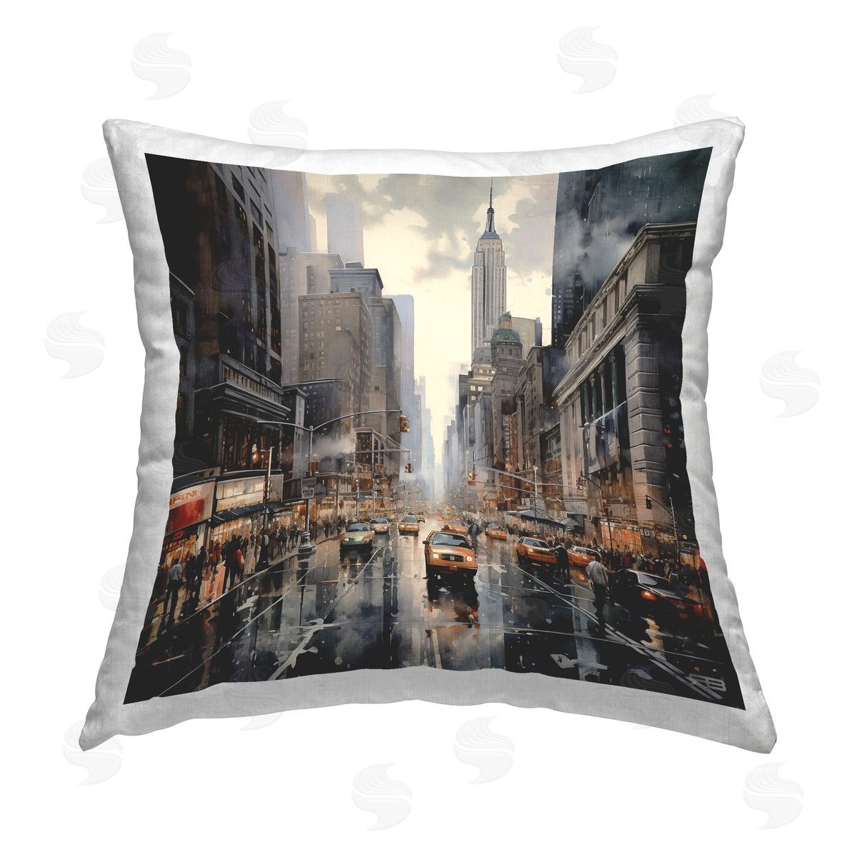 RB Rainy Urban Cityscape Printed Plush Polyester Throw Pillow