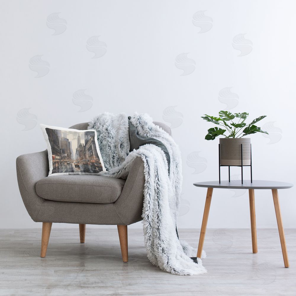 RB Rainy Urban Cityscape Printed Plush Polyester Throw Pillow On Chair