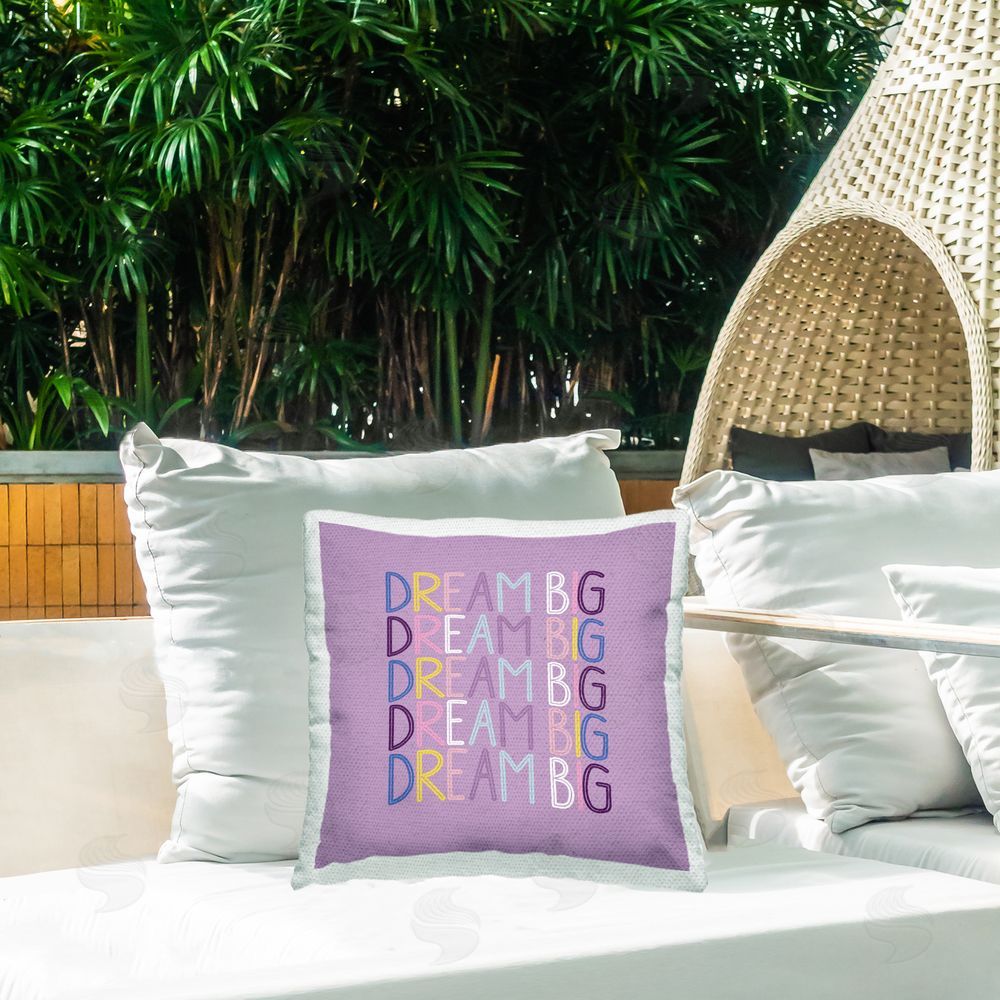 Daniela Santiago Repeating Dream Big Phrase Outdoor Quick-Dry Polyester Printed Throw Pillow in Back Yard