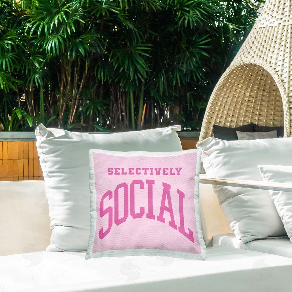 House of Lulu Selectively Social Pink Saying Outdoor Quick-Dry Polyester Printed Throw Pillow in Back Yard