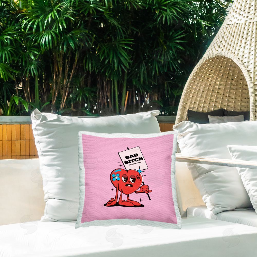 House of Lulu Broken Heart Sassy Phrase Outdoor Quick-Dry Polyester Printed Throw Pillow in Back Yard