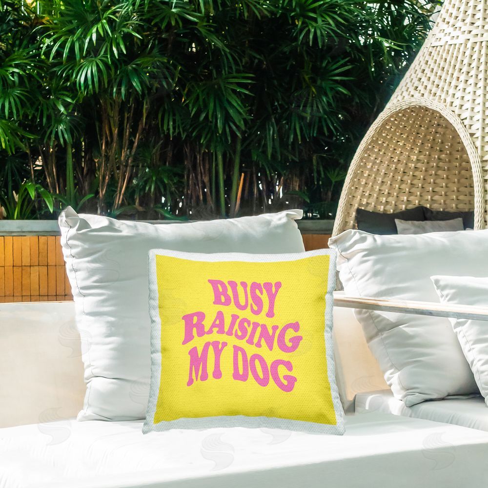 House of Lulu Bold Raising My Dog Outdoor Quick-Dry Polyester Printed Throw Pillow in Back Yard
