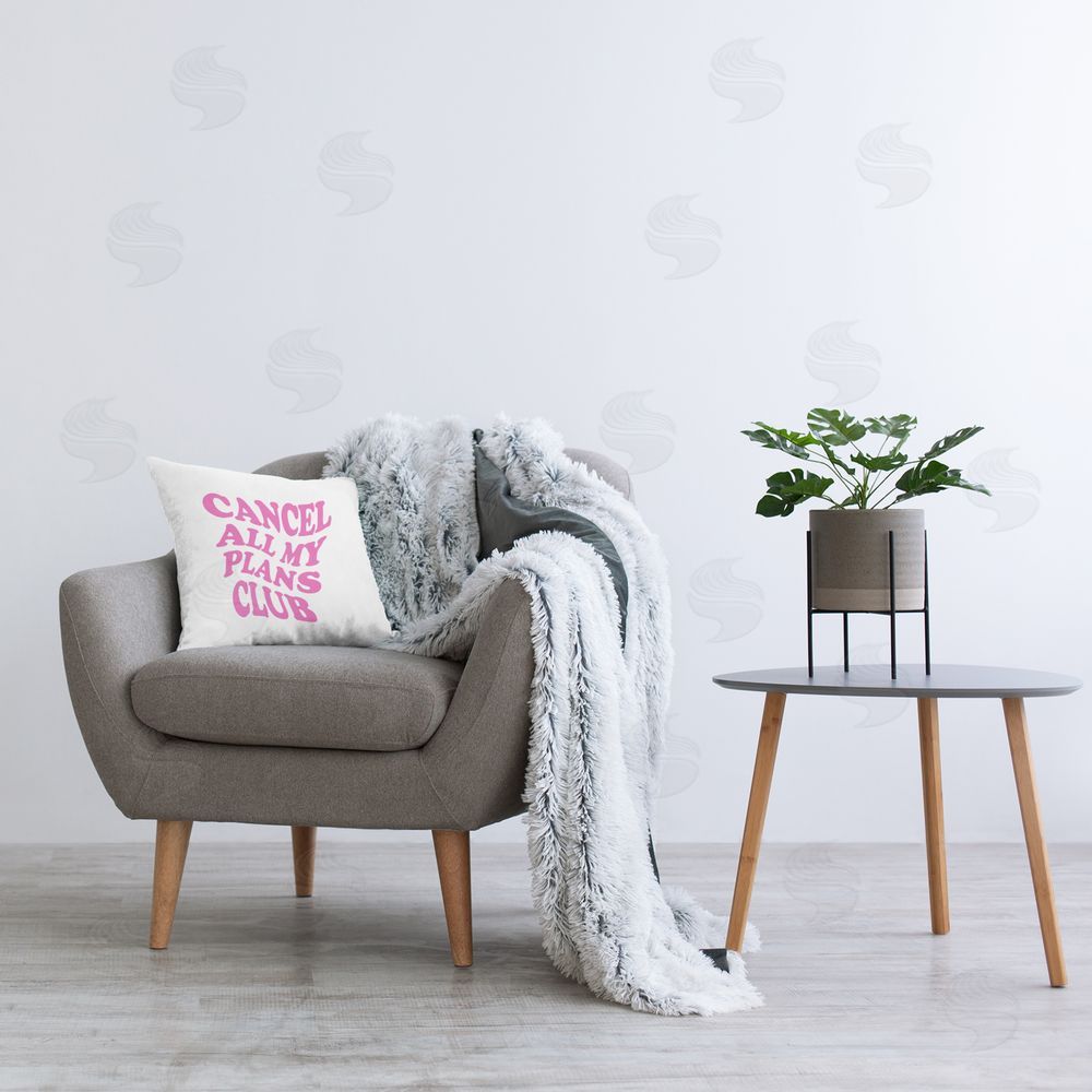 House of Lulu Groovy Cancel Plans Club Printed Plush Polyester Throw Pillow On Chair