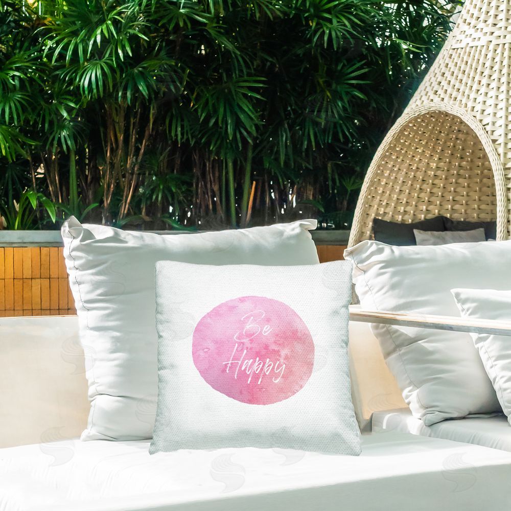 Christine Zalewski Be Happy on Pink Outdoor Quick-Dry Polyester Printed Throw Pillow in Back Yard