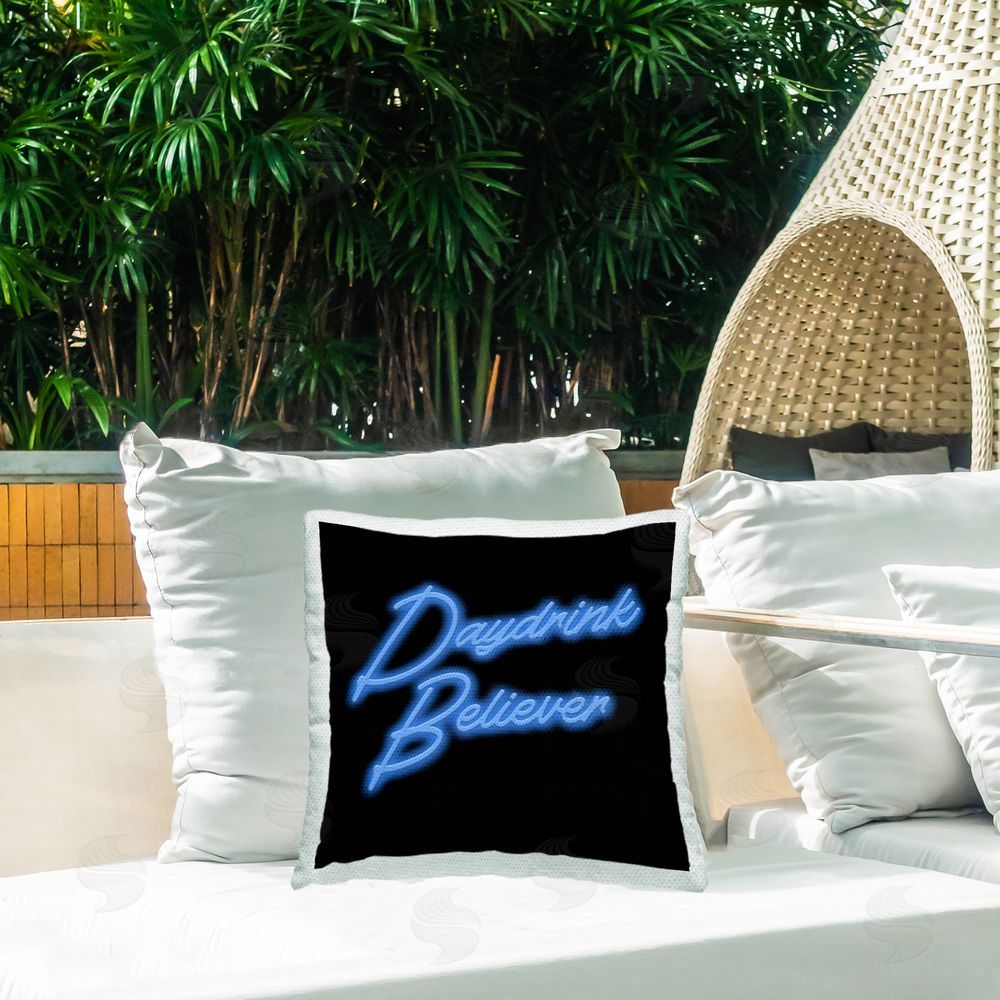 House of Lulu Daydrink Believer Neon Outdoor Quick-Dry Polyester Printed Throw Pillow in Back Yard