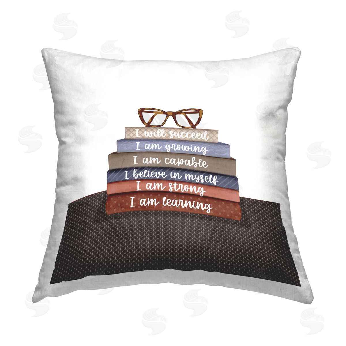 Saba Rauf Inspirational Bookstack Phrases Printed Plush Polyester Throw Pillow