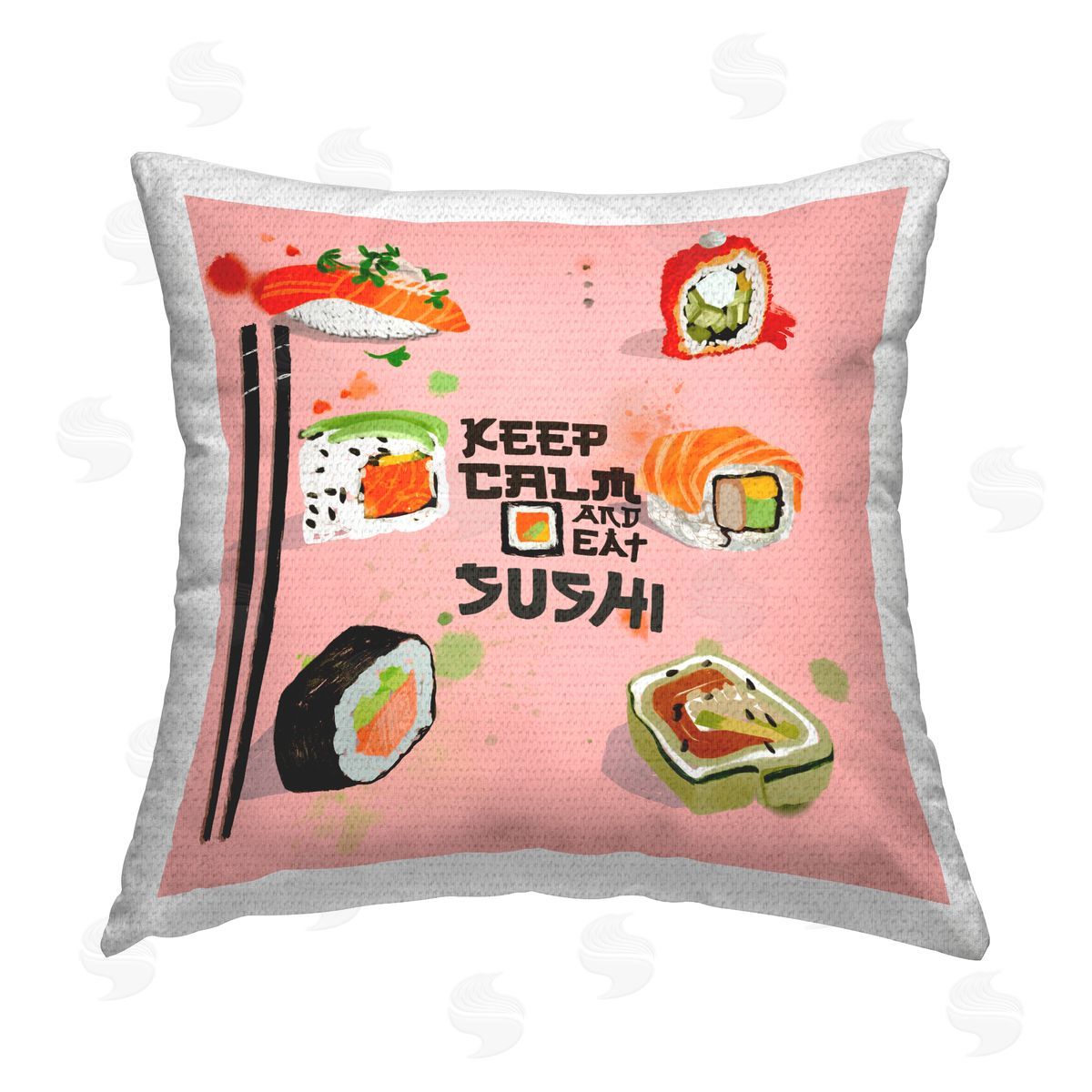 Juliet Rose Philips Keep Calm Eat Sushi Outdoor Quick-Dry Polyester Printed Throw Pillow