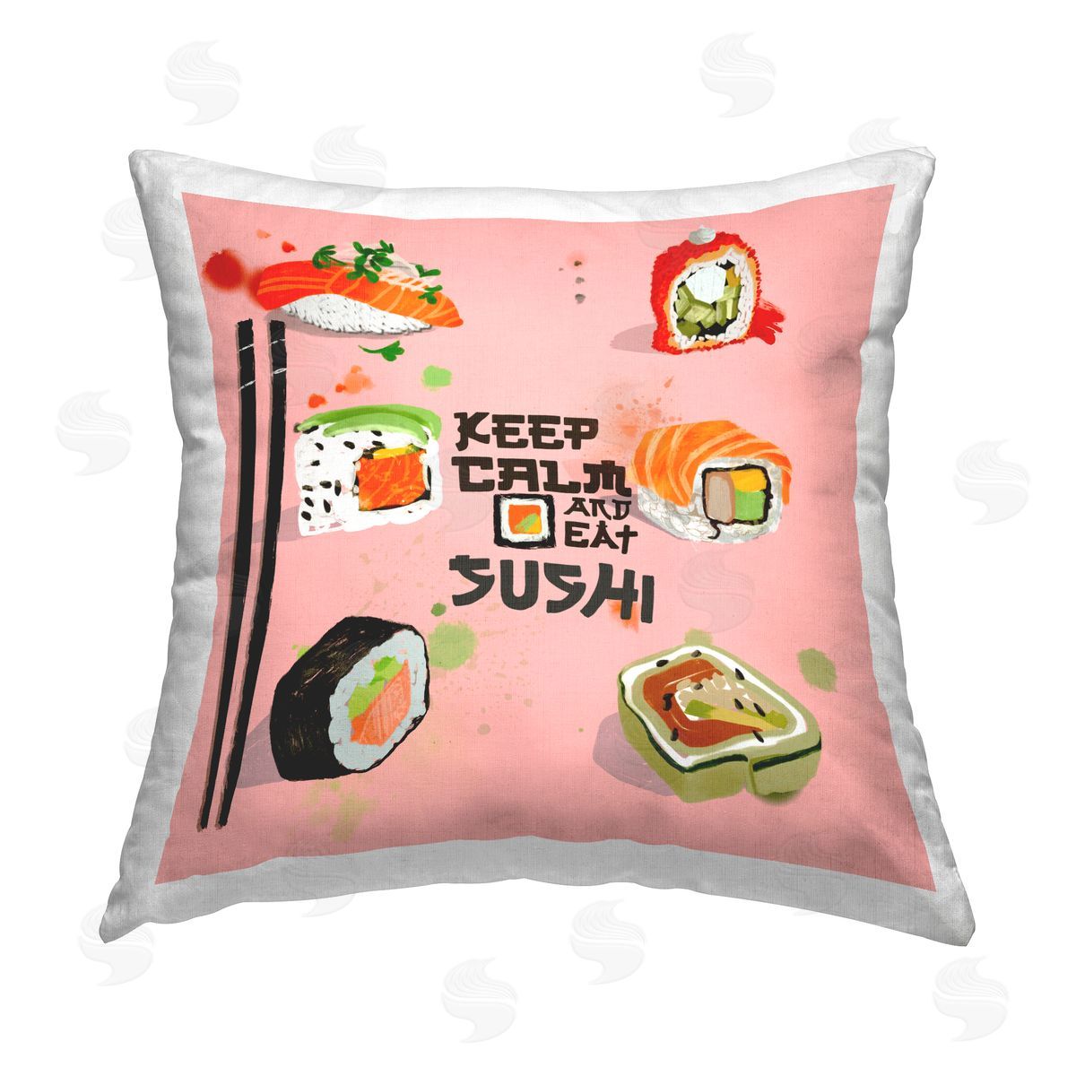 Juliet Rose Philips Keep Calm Eat Sushi Printed Plush Polyester Throw Pillow