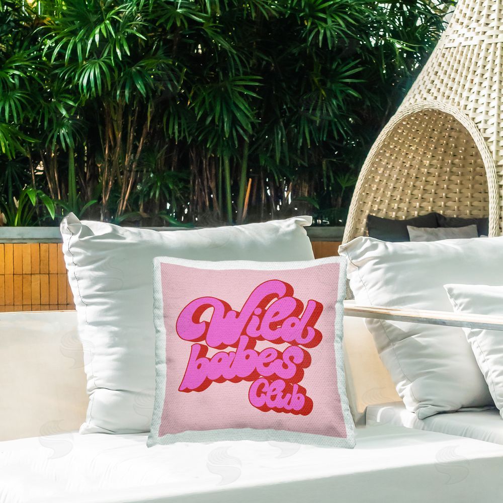 House of Lulu Vintage Wild Babes Club Outdoor Quick-Dry Polyester Printed Throw Pillow in Back Yard