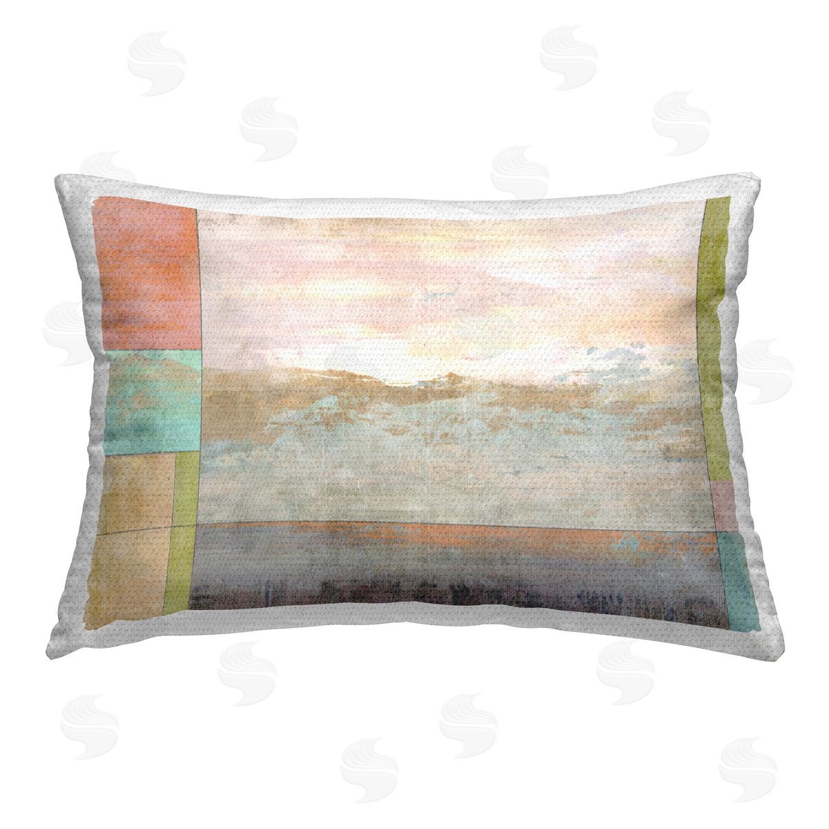 Suzanne Nicoll Landscape with Geometric Border Outdoor Quick-Dry Polyester Printed Throw Pillow