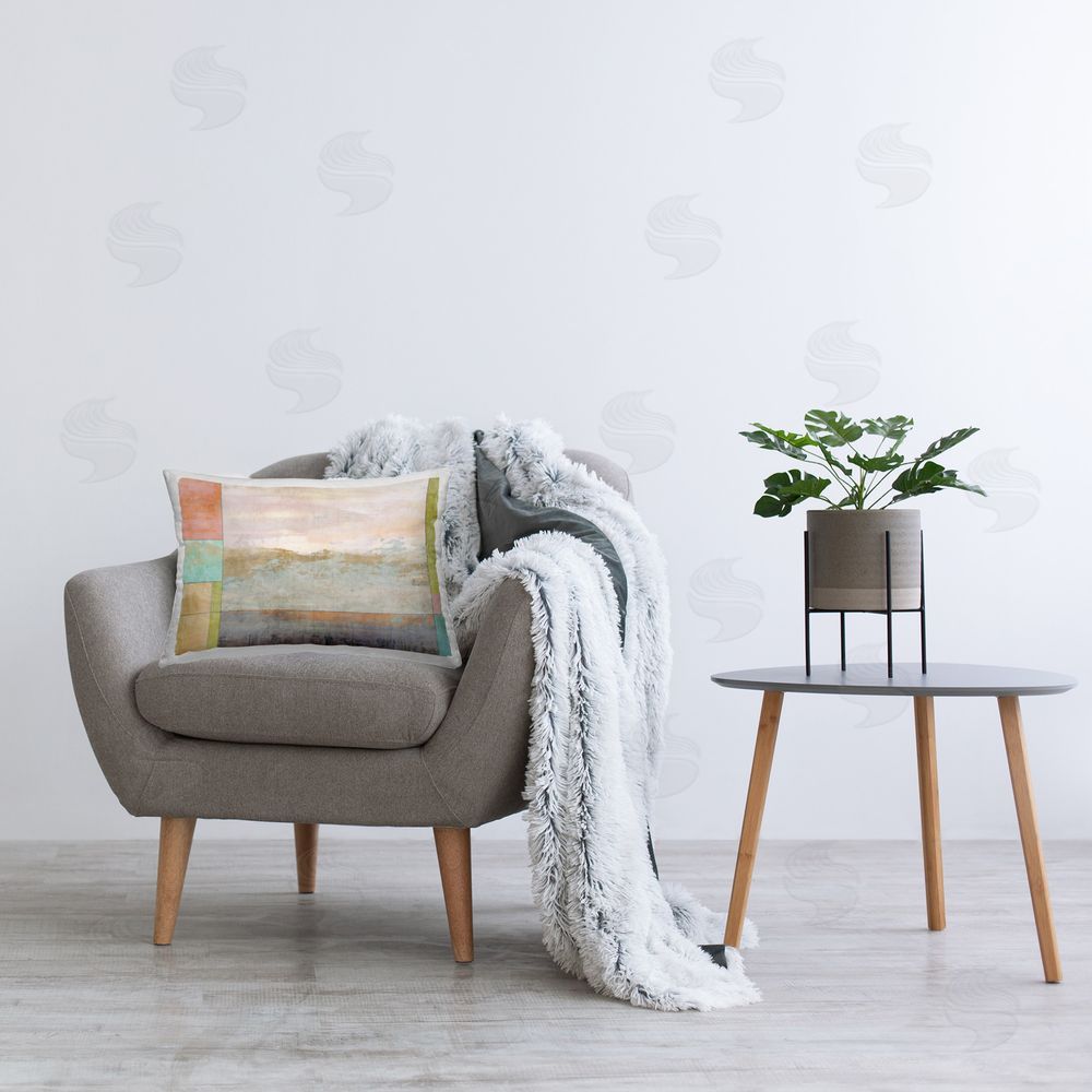 Suzanne Nicoll Landscape with Geometric Border Printed Plush Polyester Throw Pillow On Chair