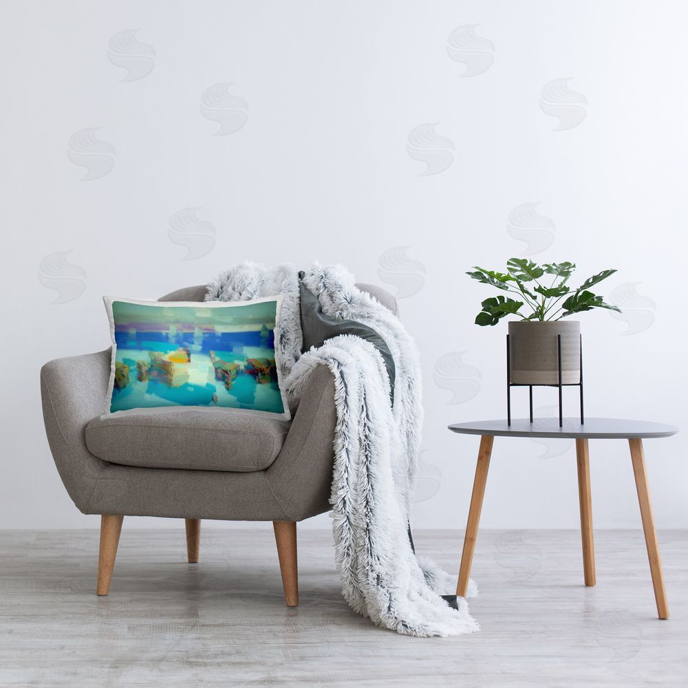 Vahe Yeremyan Abstract Sea Stacks Printed Plush Polyester Throw Pillow On Chair