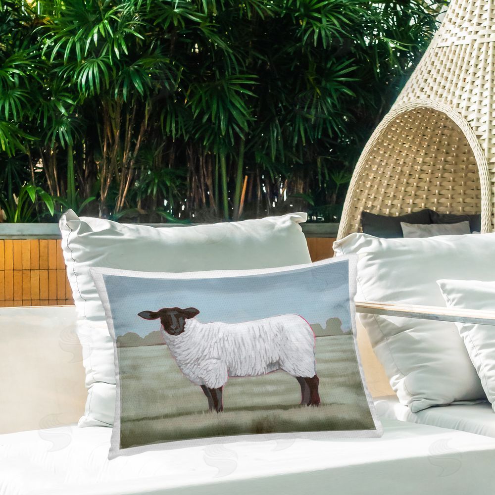 Grace Popp Countryside Sheep in Grass Outdoor Quick-Dry Polyester Printed Throw Pillow in Back Yard