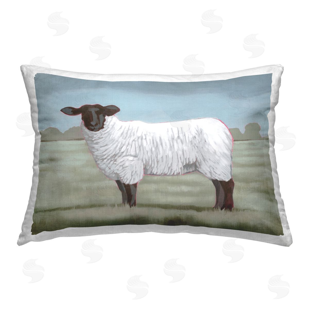 Grace Popp Countryside Sheep in Grass Printed Plush Polyester Throw Pillow