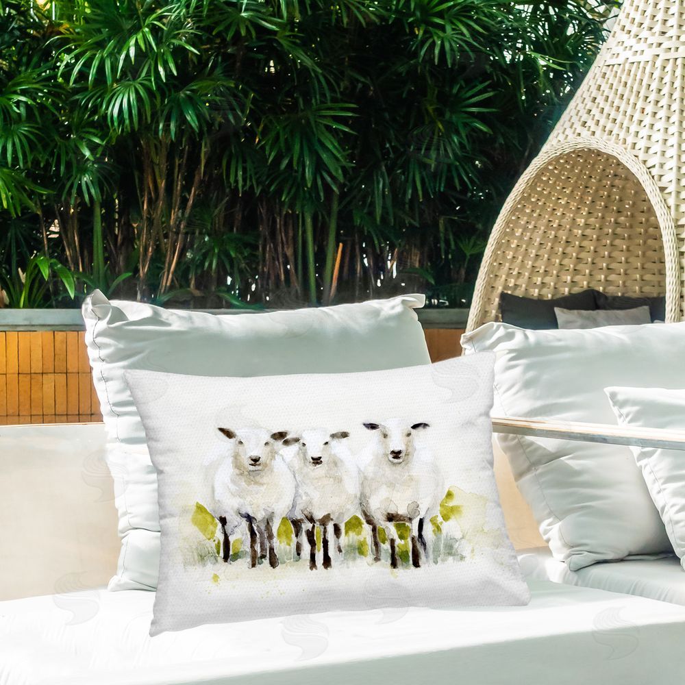 Victoria Barnes Subtle Sheep Trio Outdoor Quick-Dry Polyester Printed Throw Pillow in Back Yard