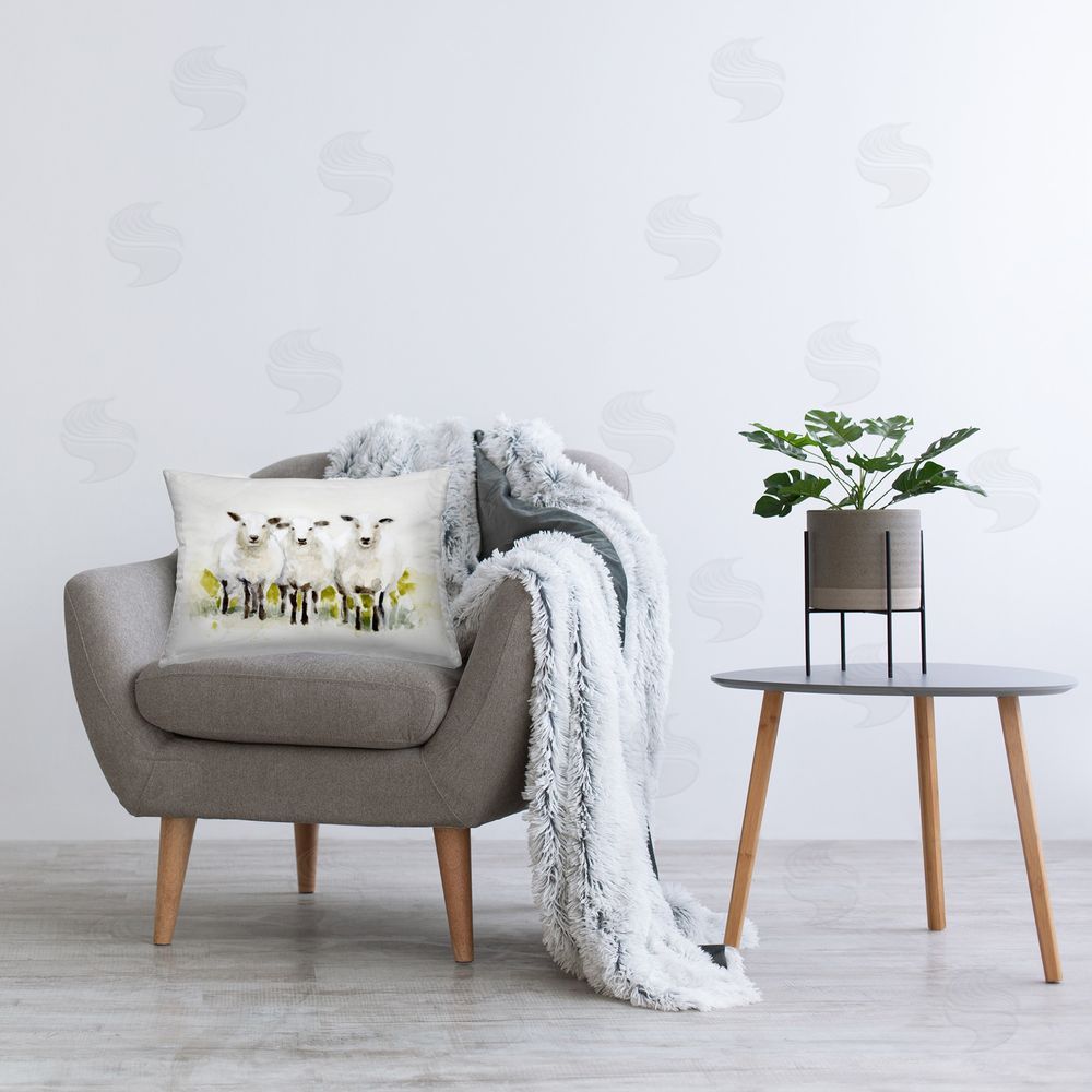 Victoria Barnes Subtle Sheep Trio Printed Plush Polyester Throw Pillow On Chair
