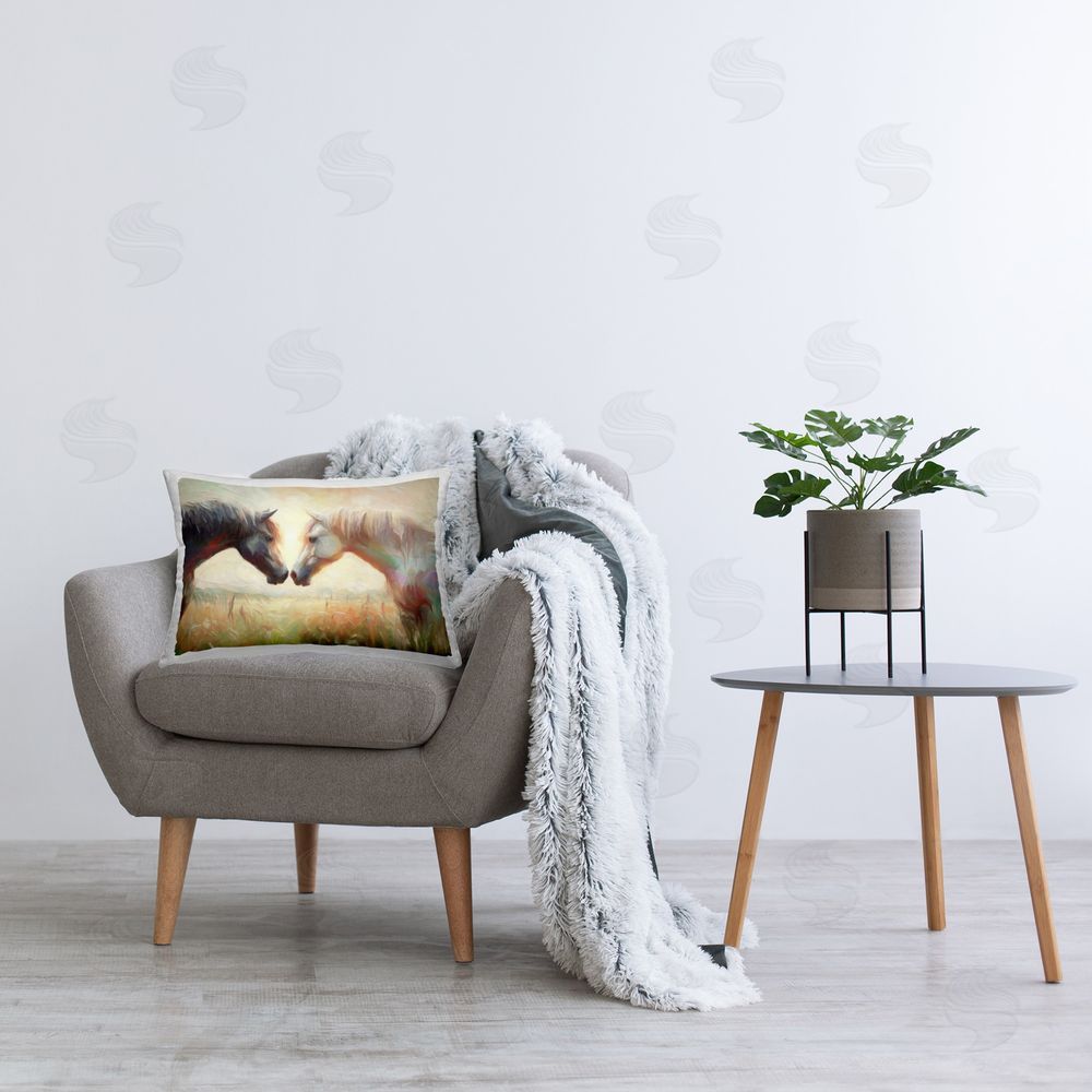 Ramona Murdock Soft Sunlit Horses Printed Plush Polyester Throw Pillow On Chair