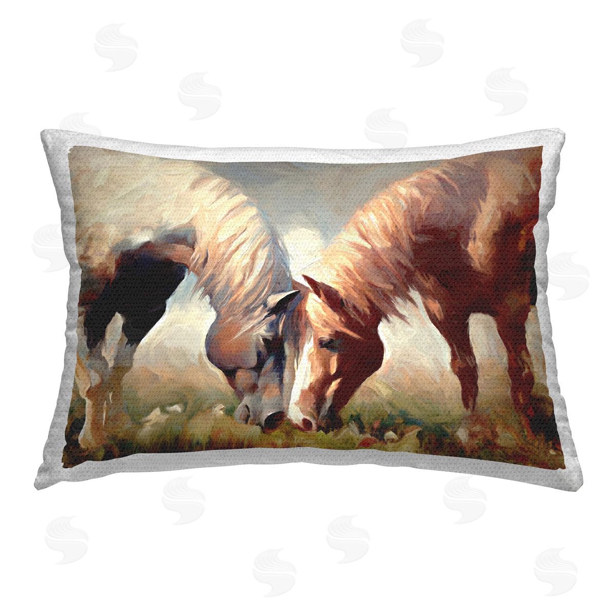 Ramona Murdock Horses Feeding Portrait Outdoor Quick-Dry Polyester Printed Throw Pillow