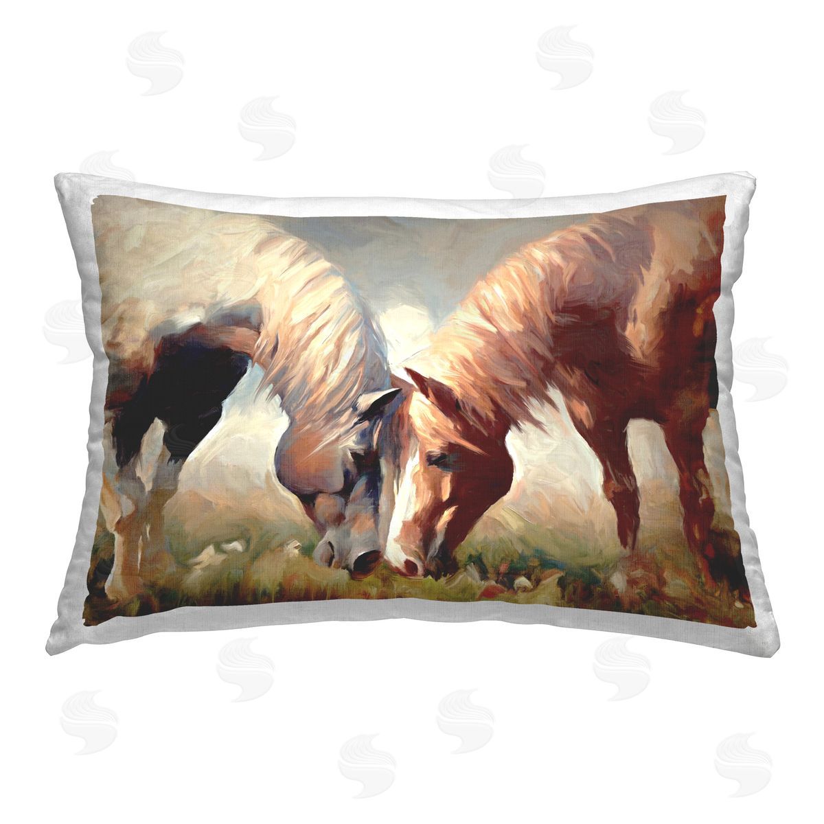 Ramona Murdock Horses Feeding Portrait Printed Plush Polyester Throw Pillow