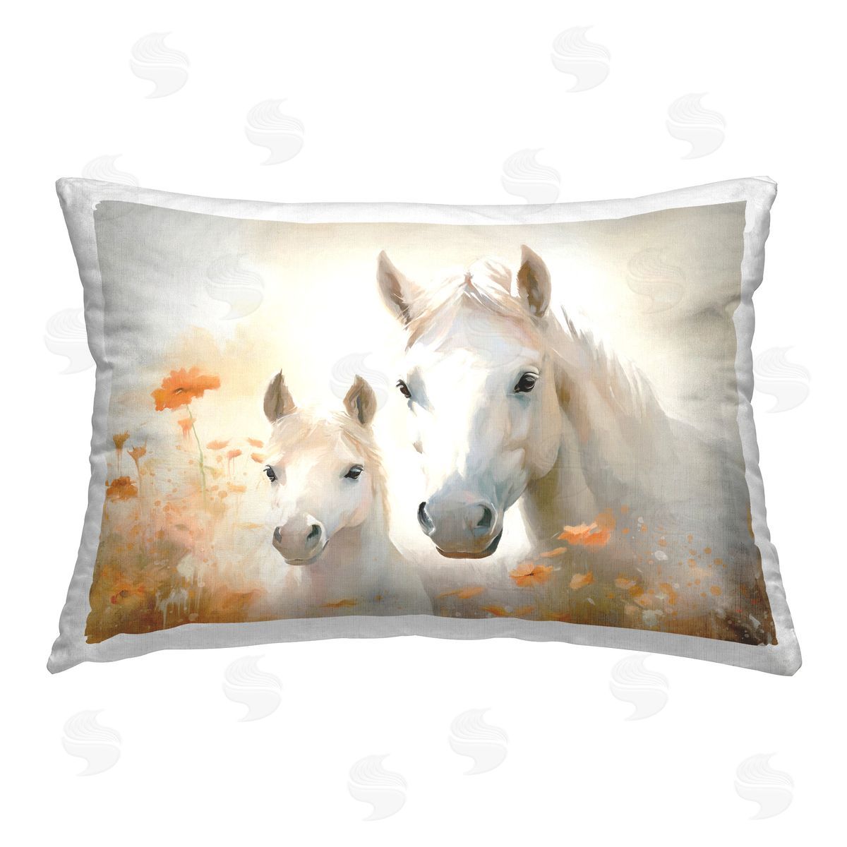 Ramona Murdock Floral Horse & Foal Printed Plush Polyester Throw Pillow