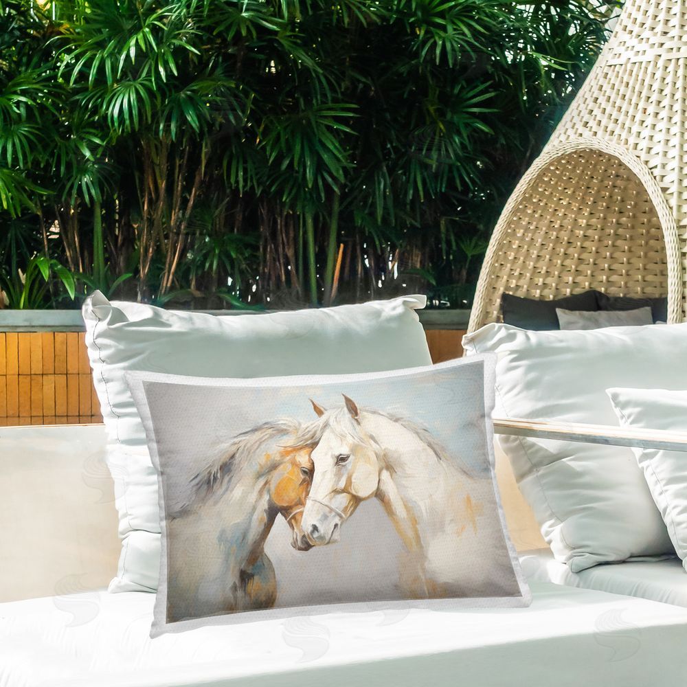 Ramona Murdock Hugging Horse Pair Outdoor Quick-Dry Polyester Printed Throw Pillow in Back Yard