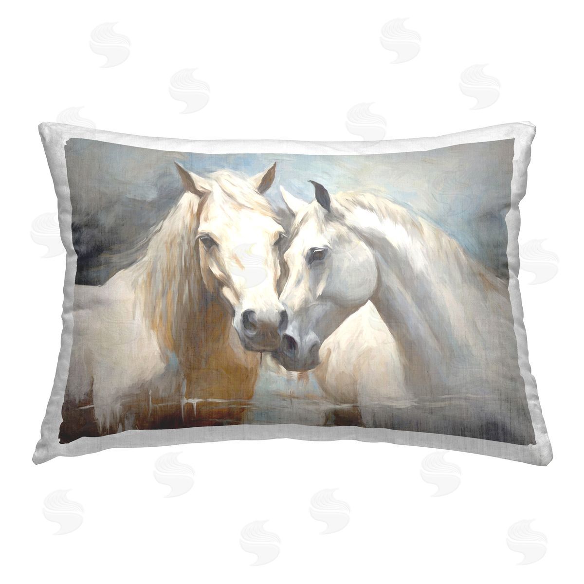 Ramona Murdock White Horses Abstraction Printed Plush Polyester Throw Pillow