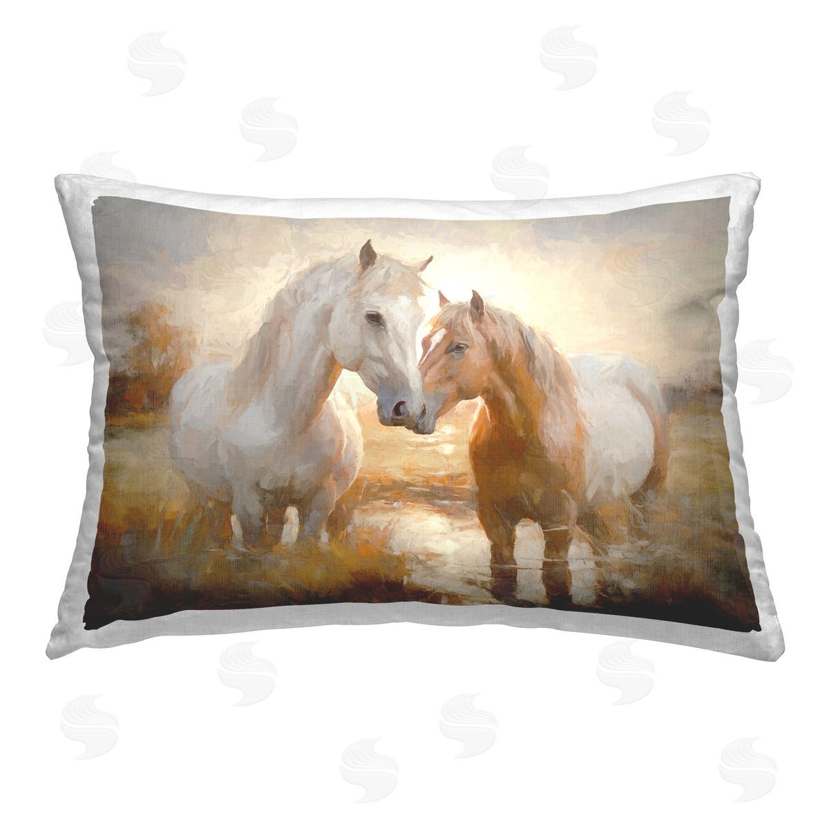 Ramona Murdock Horses in Rippling Water Printed Plush Polyester Throw Pillow