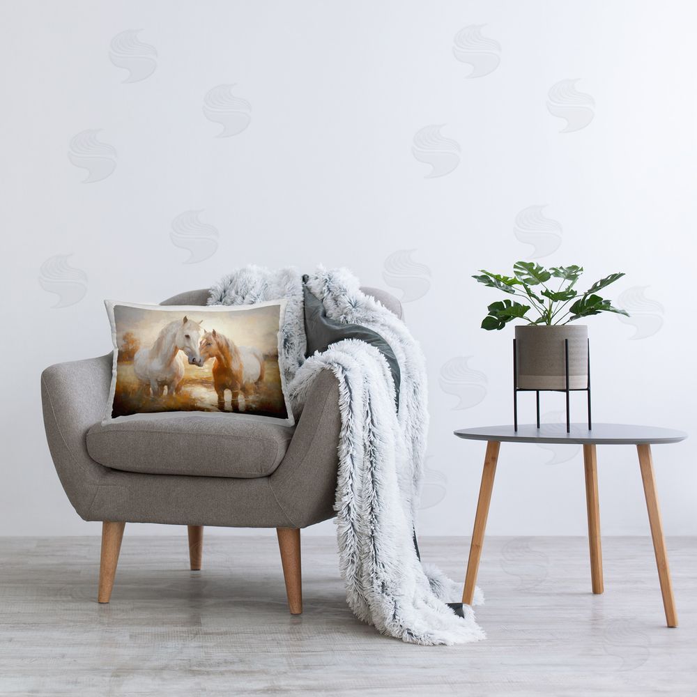 Ramona Murdock Horses in Rippling Water Printed Plush Polyester Throw Pillow On Chair