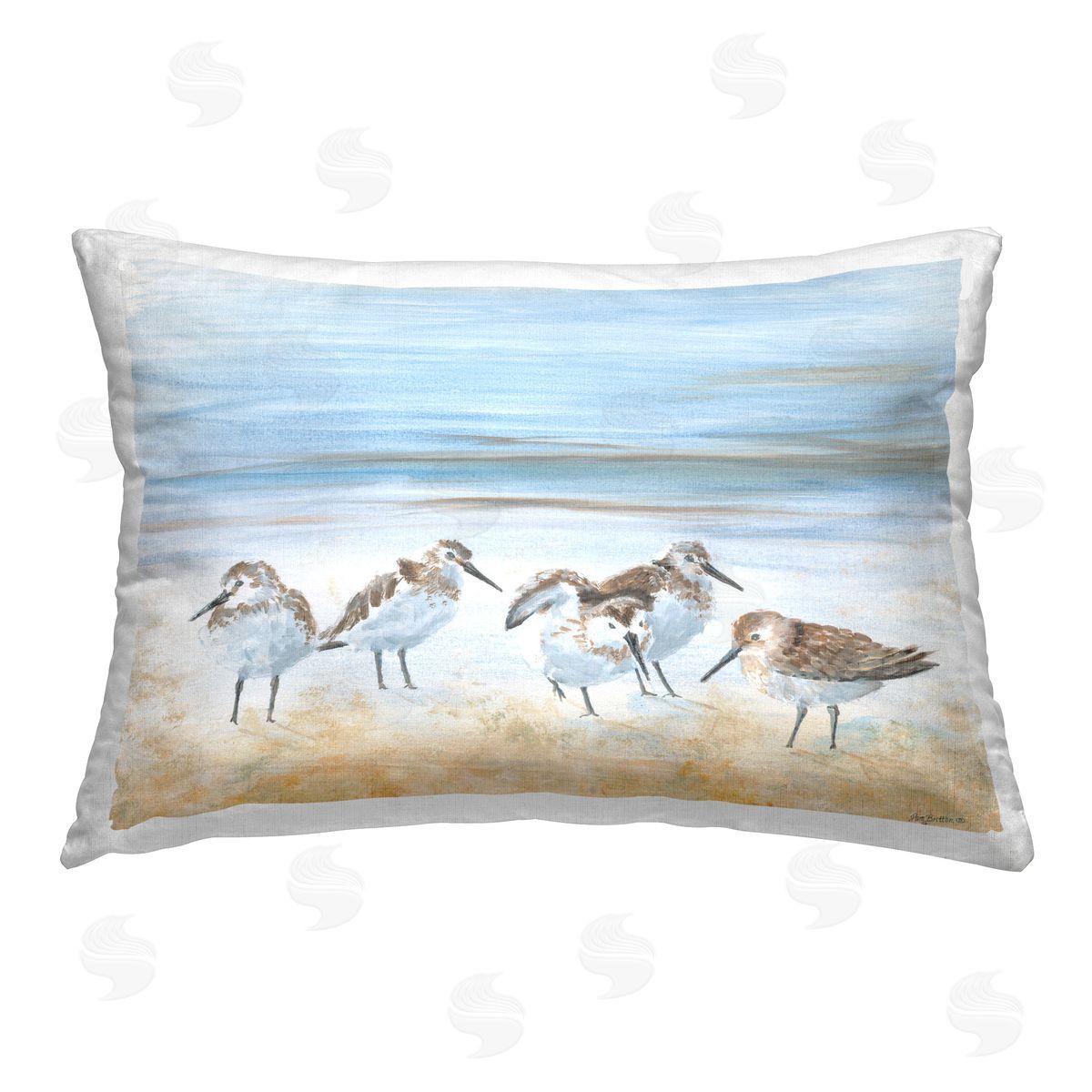 Pam Britton Birds on Abstract Shore Printed Plush Polyester Throw Pillow