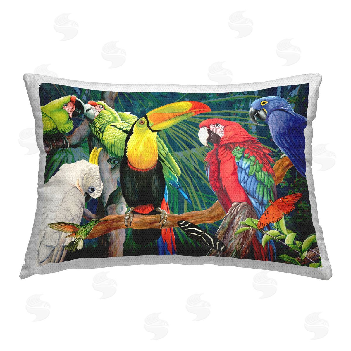 Christine Reichow Rainforest Birds Perched Outdoor Quick-Dry Polyester Printed Throw Pillow