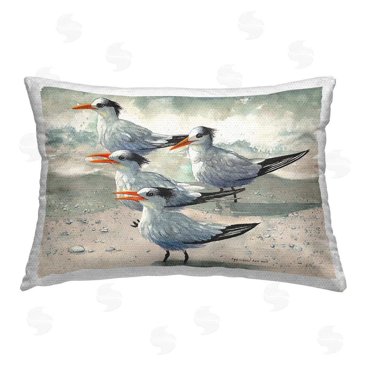 Christine Reichow Chirping Sea Birds Outdoor Quick-Dry Polyester Printed Throw Pillow
