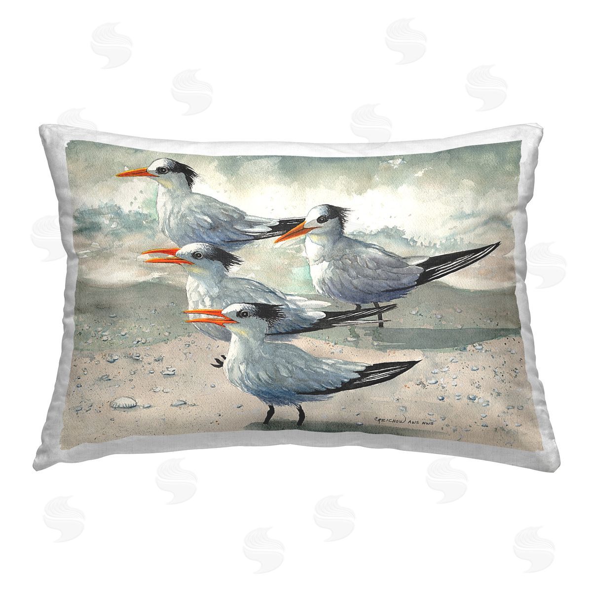 Christine Reichow Chirping Sea Birds Printed Plush Polyester Throw Pillow