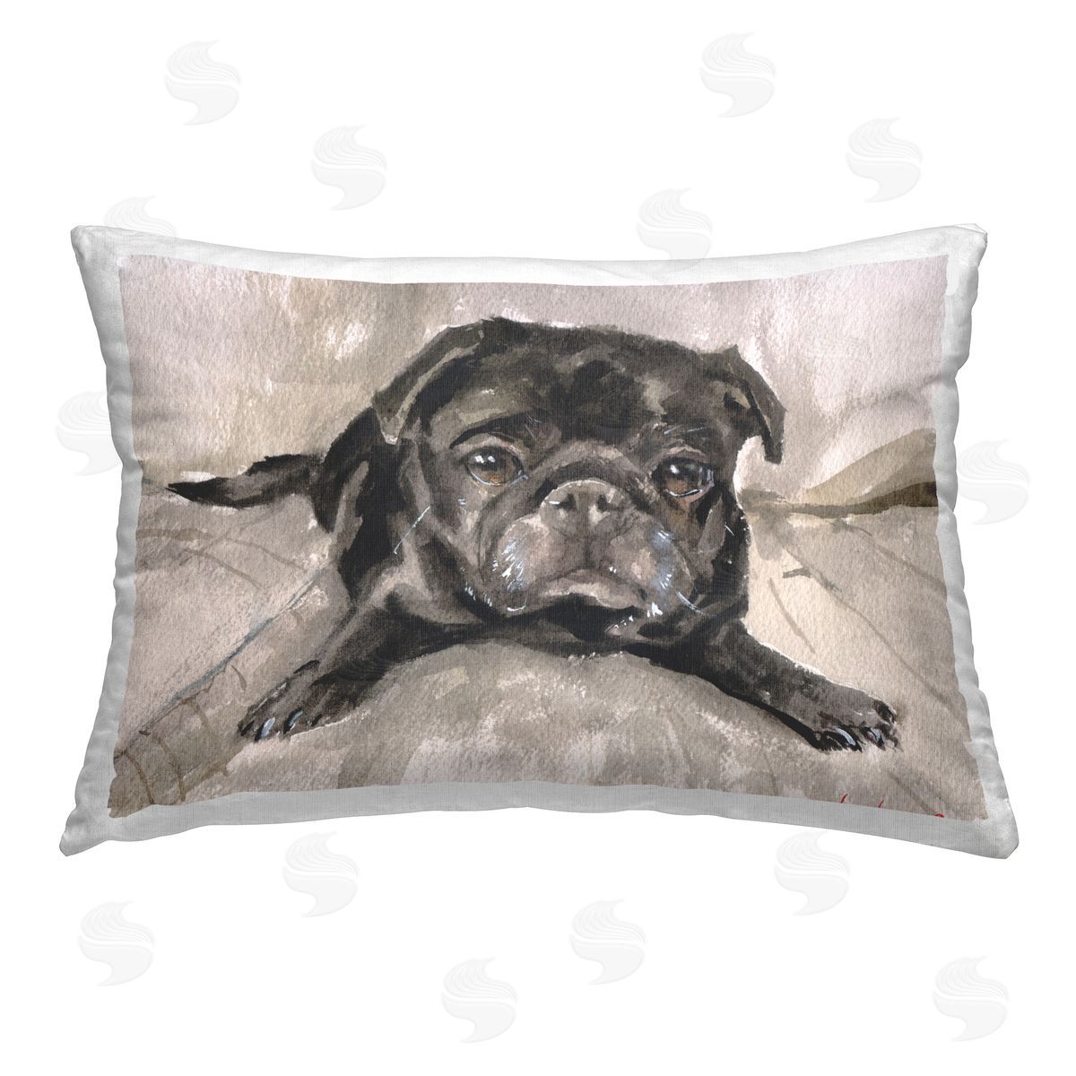 George Dyachenko Cozy Black Pug Printed Plush Polyester Throw Pillow