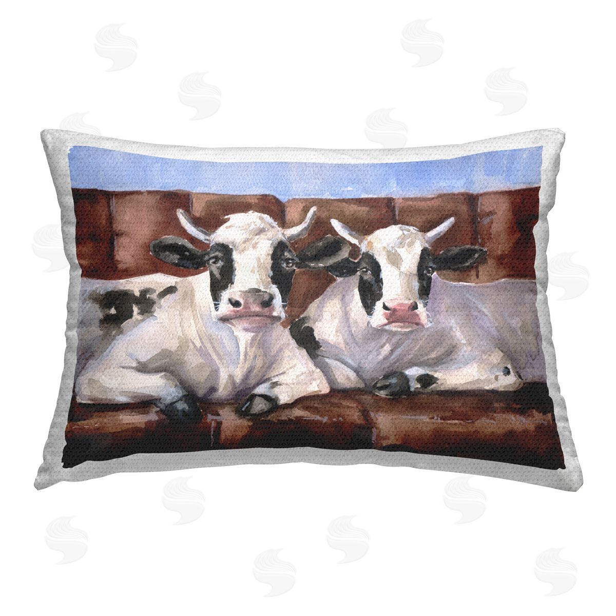 George Dyachenko Cows on Farmhouse Couch Outdoor Quick-Dry Polyester Printed Throw Pillow