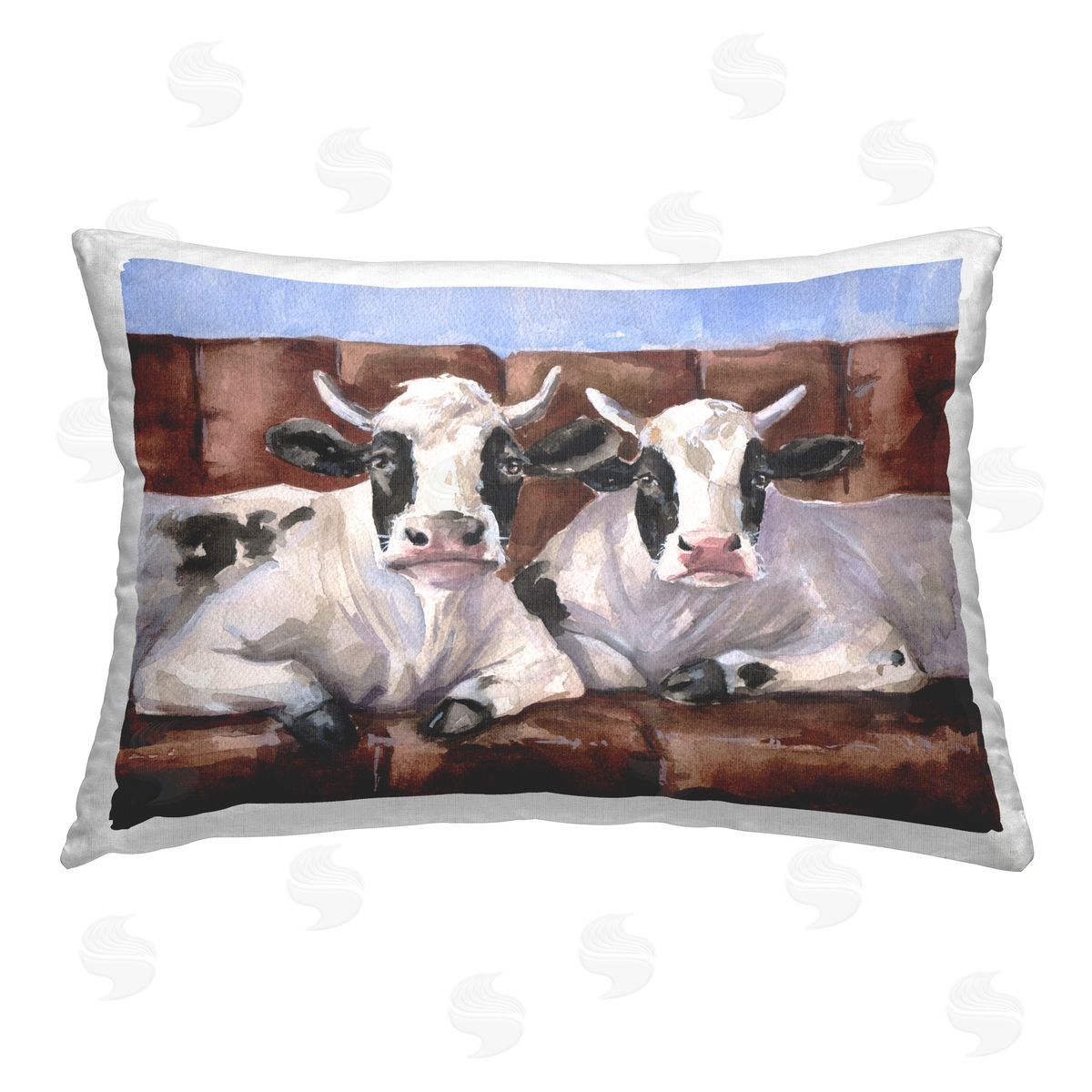 George Dyachenko Cows on Farmhouse Couch Printed Plush Polyester Throw Pillow