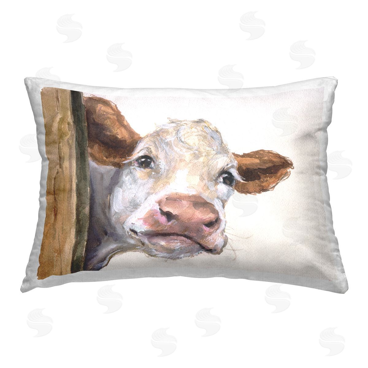 George Dyachenko Smiling Peeking Cow Printed Plush Polyester Throw Pillow