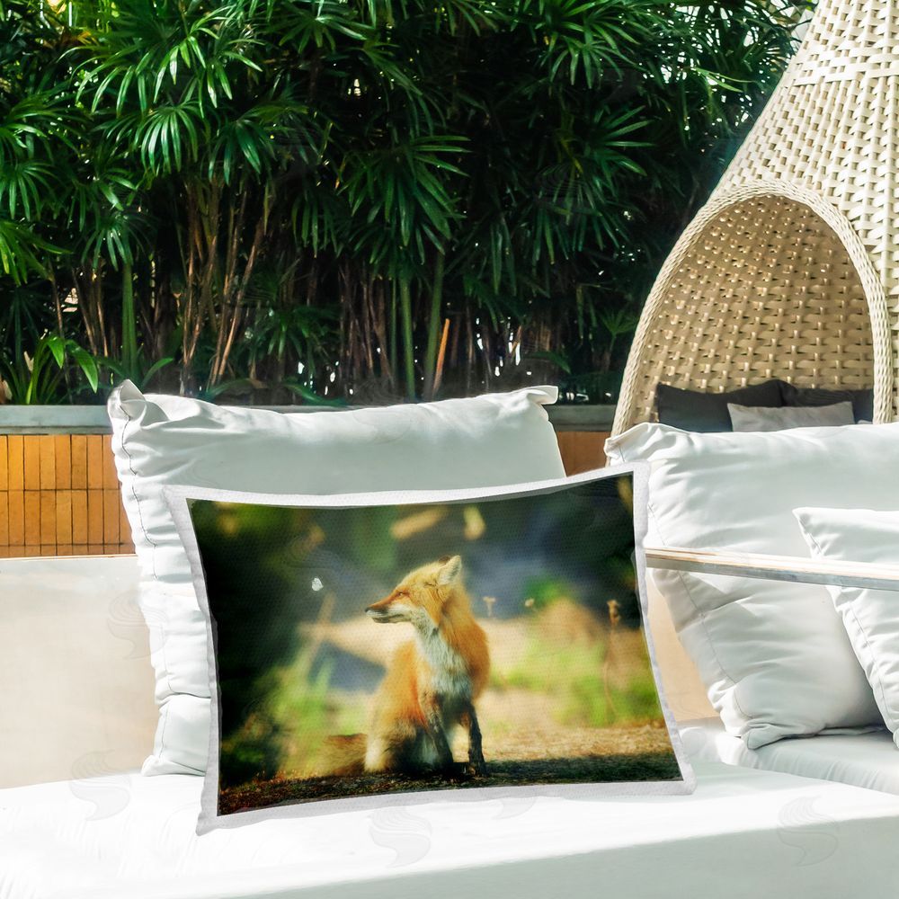 Carrie Ann Grippo-Pike Fox Kit & Butterfly Outdoor Quick-Dry Polyester Printed Throw Pillow in Back Yard