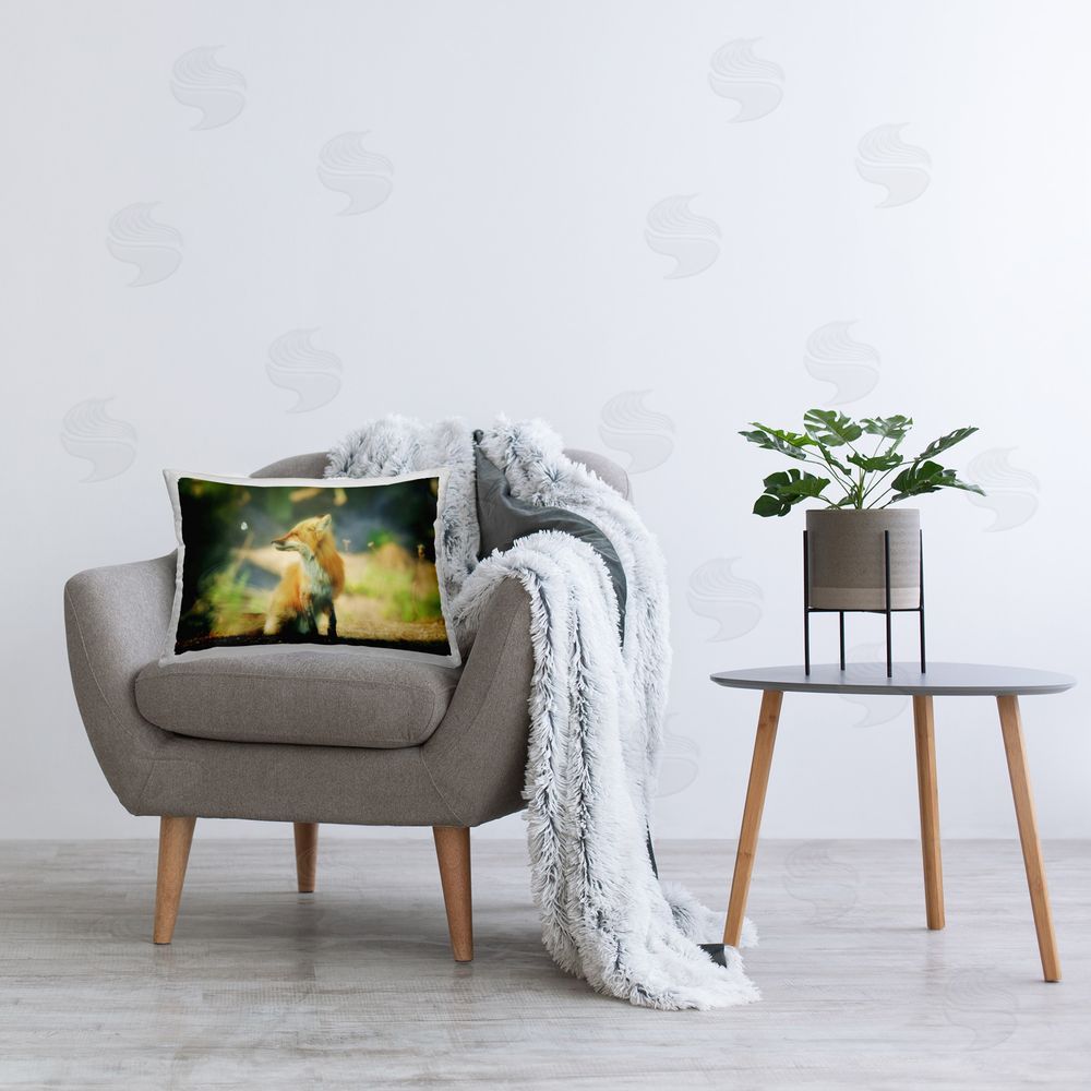 Carrie Ann Grippo-Pike Fox Kit & Butterfly Printed Plush Polyester Throw Pillow On Chair
