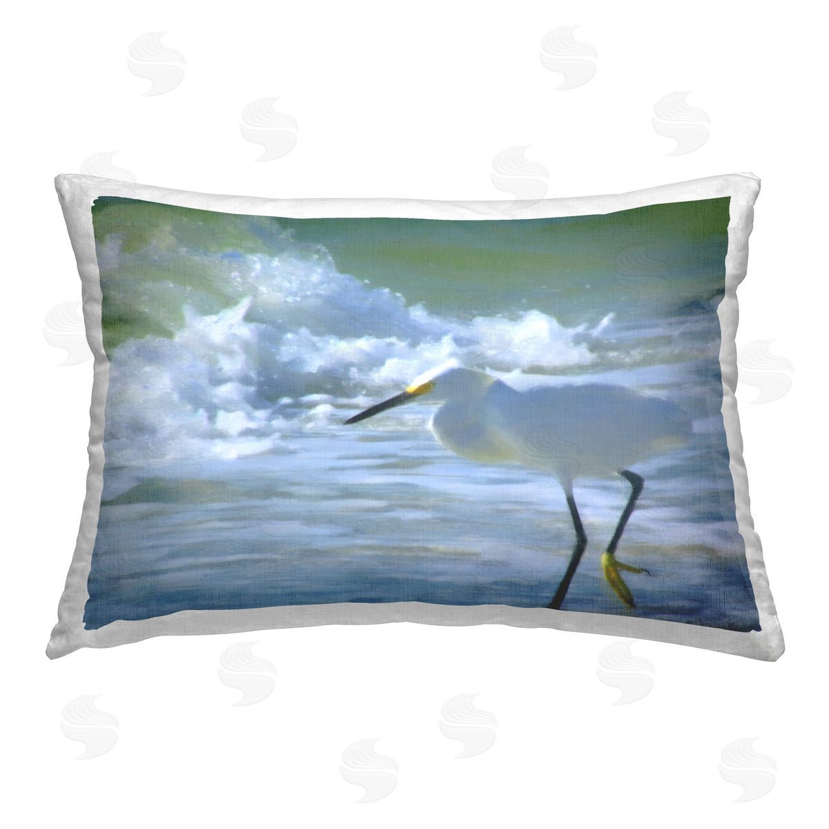 Graffitee Studios Heron & Splashing Sea Printed Plush Polyester Throw Pillow