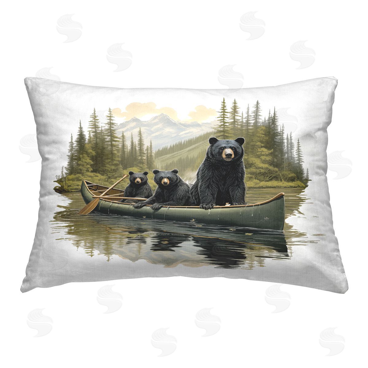 Jim Baldwin Canoeing Bears on Lake Printed Plush Polyester Throw Pillow