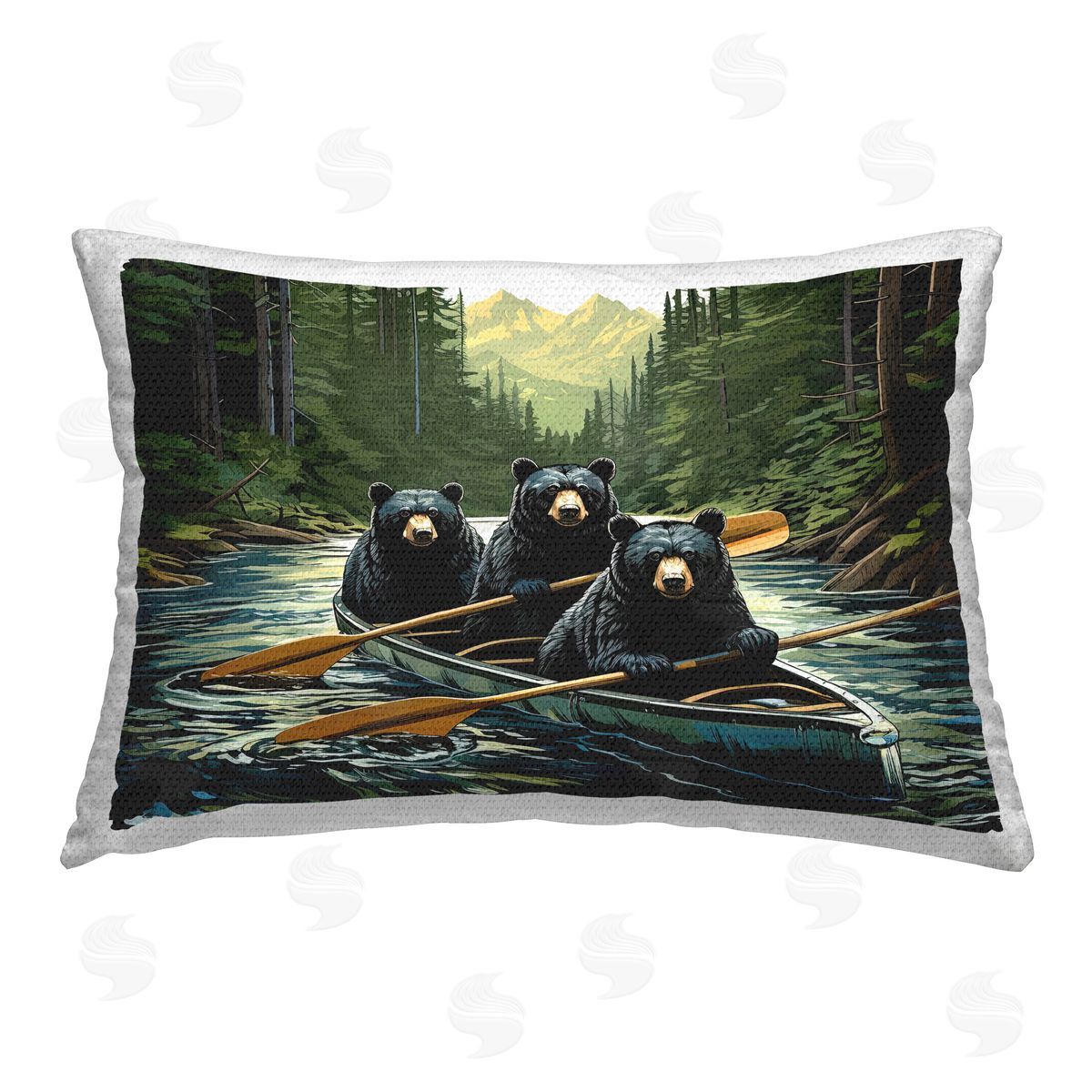 Jim Baldwin Canoeing Bears on River Outdoor Quick-Dry Polyester Printed Throw Pillow