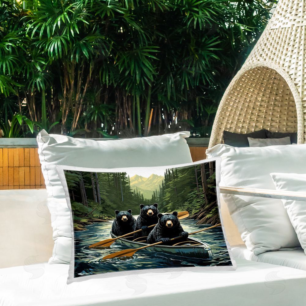 Jim Baldwin Canoeing Bears on River Outdoor Quick-Dry Polyester Printed Throw Pillow in Back Yard