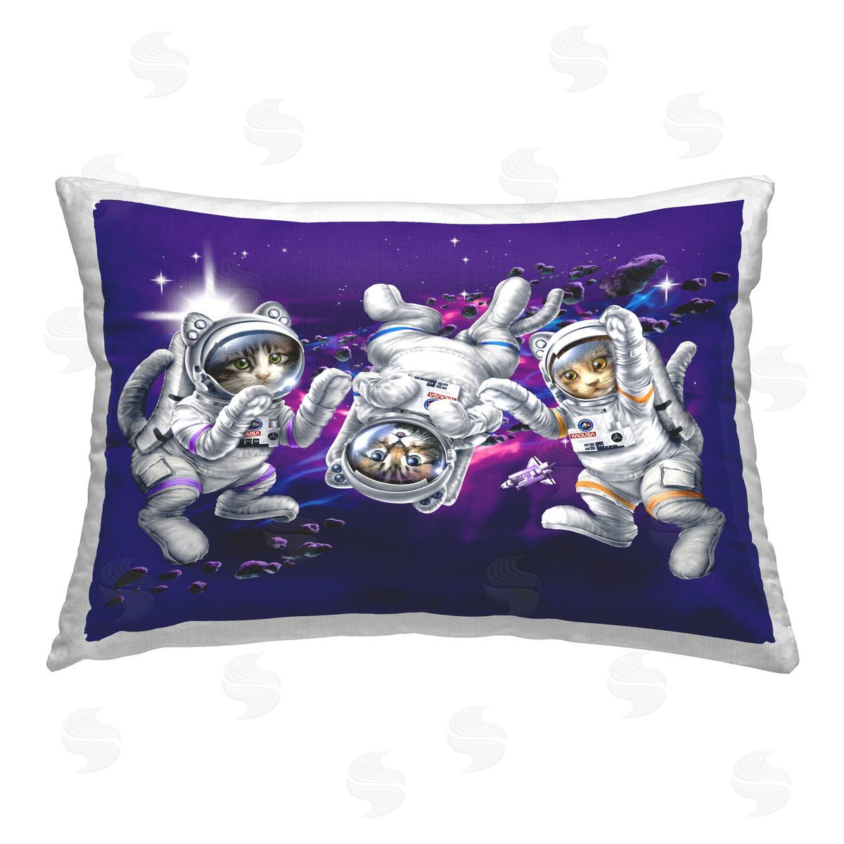 Jim Baldwin Kittens in Outer Space Printed Plush Polyester Throw Pillow
