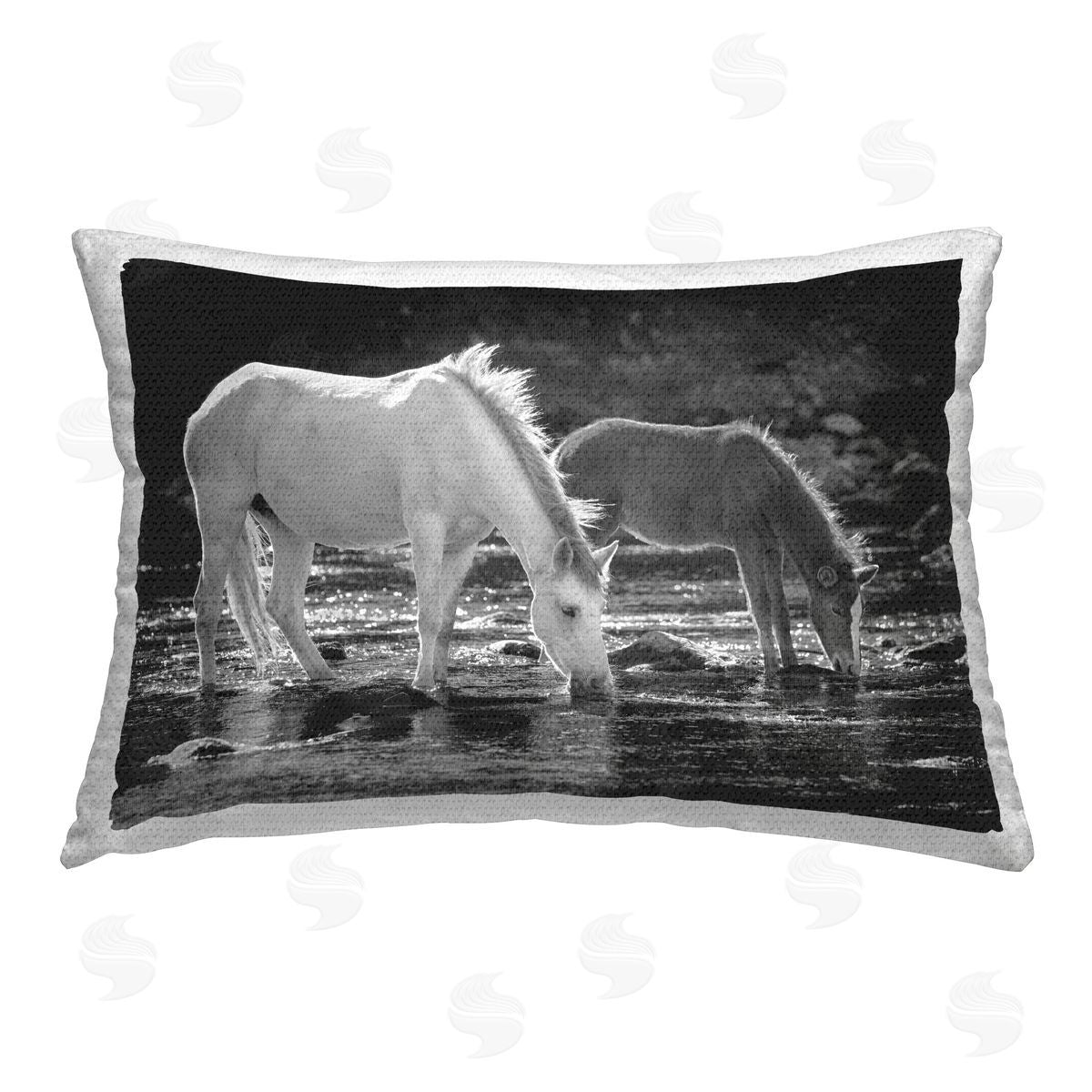 JG Studios Horse & Foal on Shore Outdoor Quick-Dry Polyester Printed Throw Pillow
