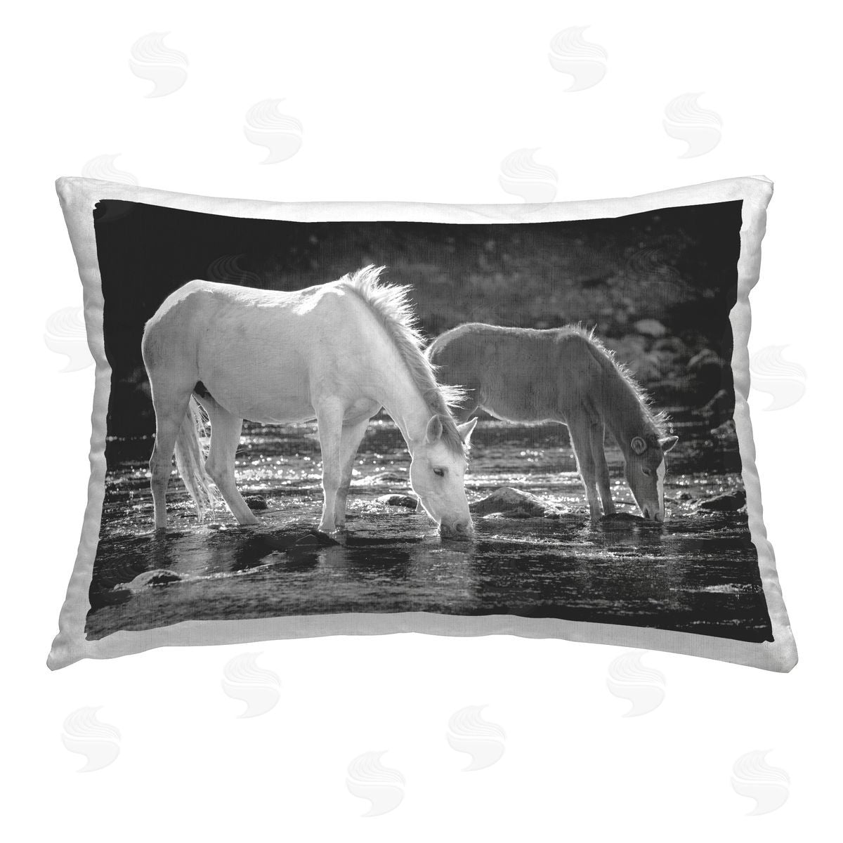JG Studios Horse & Foal on Shore Printed Plush Polyester Throw Pillow